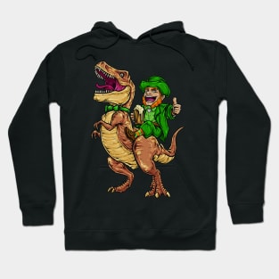 Leprechaun Riding Dinasour T Rex St Patrick Day Men Hoodie